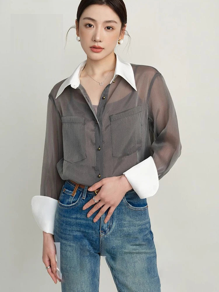 Ashoreshop-2024-Spring-Korea-Style-Long-Sleeve-Sheer-Women-Shirt-Office-Lady-Loose-Button-Up-Contrast-Collar4