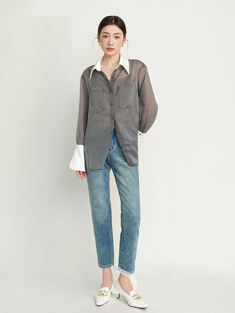 Ashoreshop-2024-Spring-Korea-Style-Long-Sleeve-Sheer-Women-Shirt-Office-Lady-Loose-Button-Up-Contrast-Collar5
