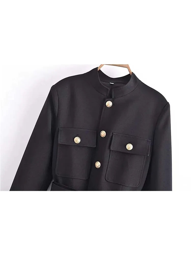 Ashoreshop-Ashoreshop-Woman 2023 Gold Button Long Blazer Coats With Belt Autumn Winter Blazers Suit Jacket-1-3