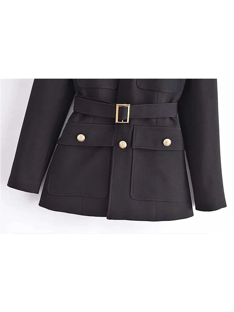 Ashoreshop-Ashoreshop-Woman 2023 Gold Button Long Blazer Coats With Belt Autumn Winter Blazers Suit Jacket-1-4