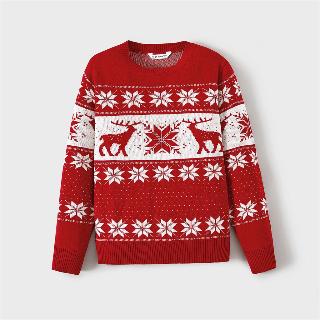 Ashoreshop-Family Christmas Sweater Matching Deer and Snowflake Long-sleeve Knitted Sweater-3
