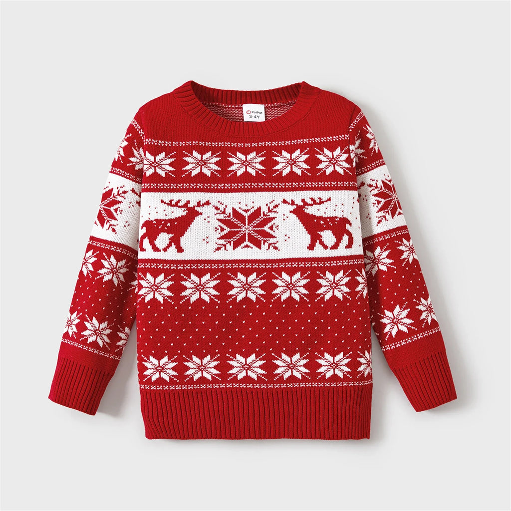 Ashoreshop-Family Christmas Sweater Matching Deer and Snowflake Long-sleeve Knitted Sweater-4