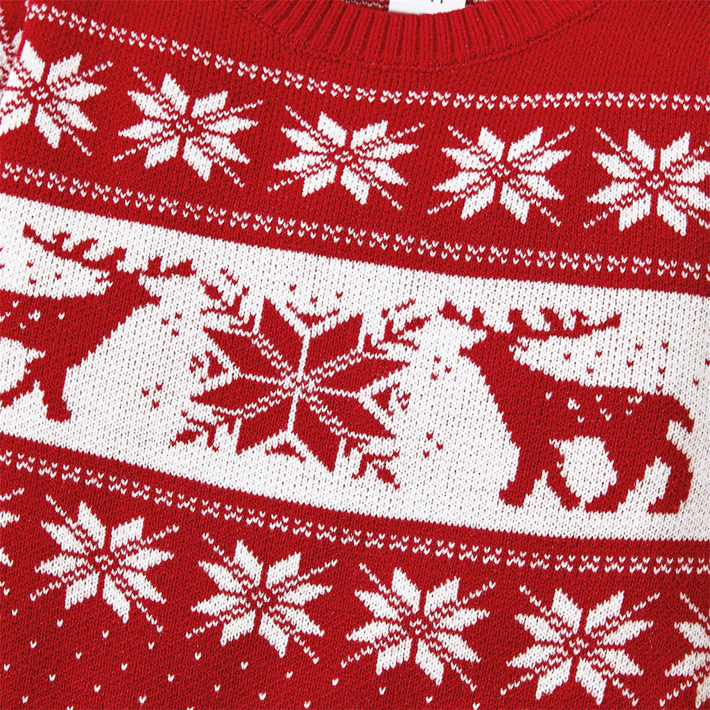Ashoreshop-Family Christmas Sweater Matching Deer and Snowflake Long-sleeve Knitted Sweater-7