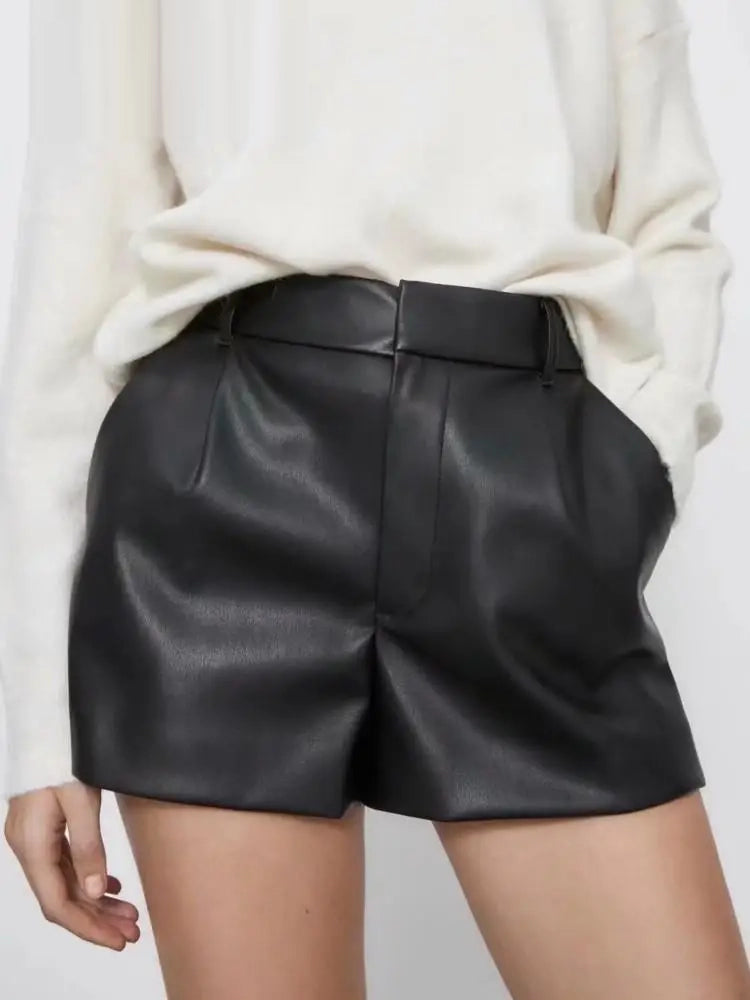 Ashoreshop-Faux-Leather-Shorts-High-Waist-Side-Pockets-Vintage-Zipper-Fly-Female3