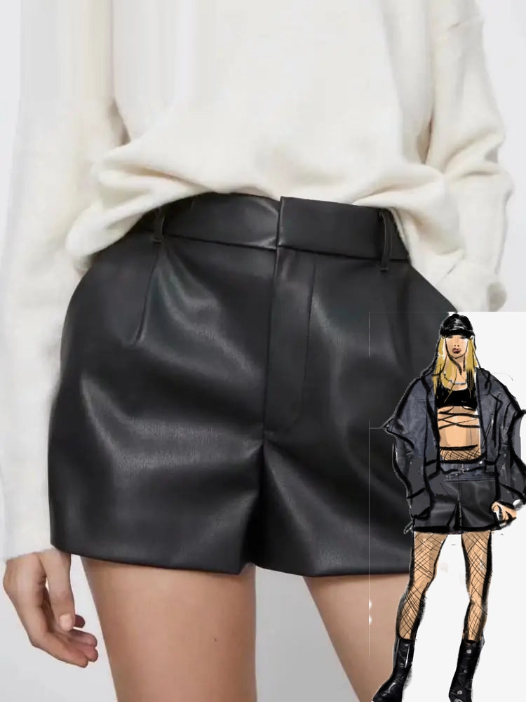Ashoreshop-Faux-Leather-Shorts-High-Waist-Side-Pockets-Vintage-Zipper-Fly-Female4
