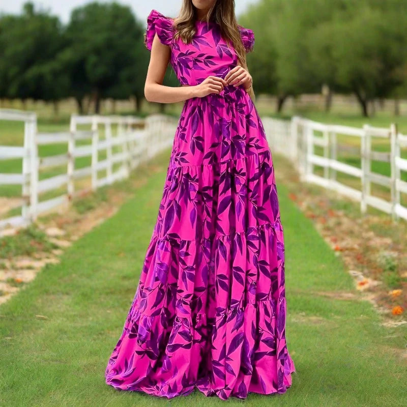 Ashoreshop-Maxi-Dress-2024-Women-Elegant-Printed-Ruffled-Short-Sleeve-Round-Neck-Backless-Lace-Up-Long-dresses