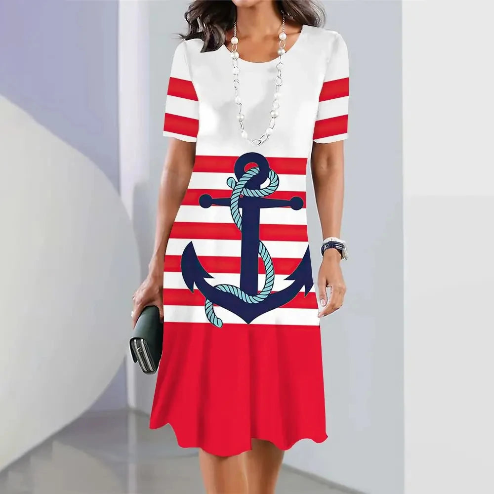 Ashoreshop-New-Women-Dresses-3d-Anchor-Printed-Short-Sleeve-Elegant-Loose-A-Line-Skirt-Summer-1