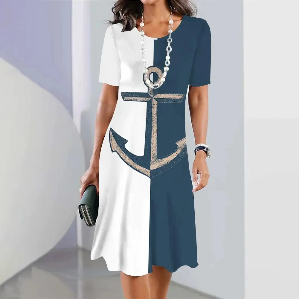 Ashoreshop-New-Women-Dresses-3d-Anchor-Printed-Short-Sleeve-Elegant-Loose-A-Line-Skirt-Summer1