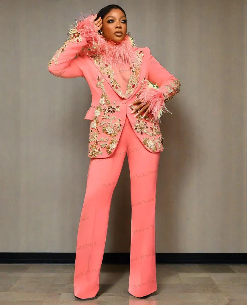 Ashoreshop-Pink-Feather-Women-Suits-Pant-Set-Crystal-Blazer-Trousers-Wedding-Tuxedo-Prom-Suit