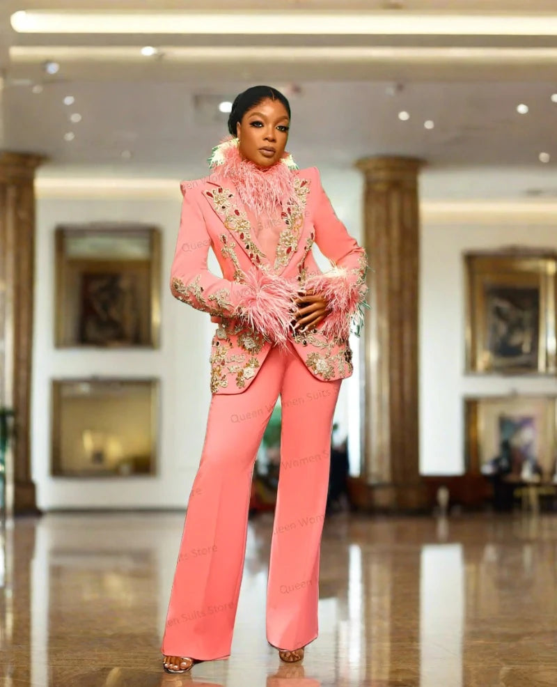 Ashoreshop-Pink-Feather-Women-Suits-Pant-Set-Crystal-Blazer-Trousers-Wedding-Tuxedo-Prom-Suits-2
