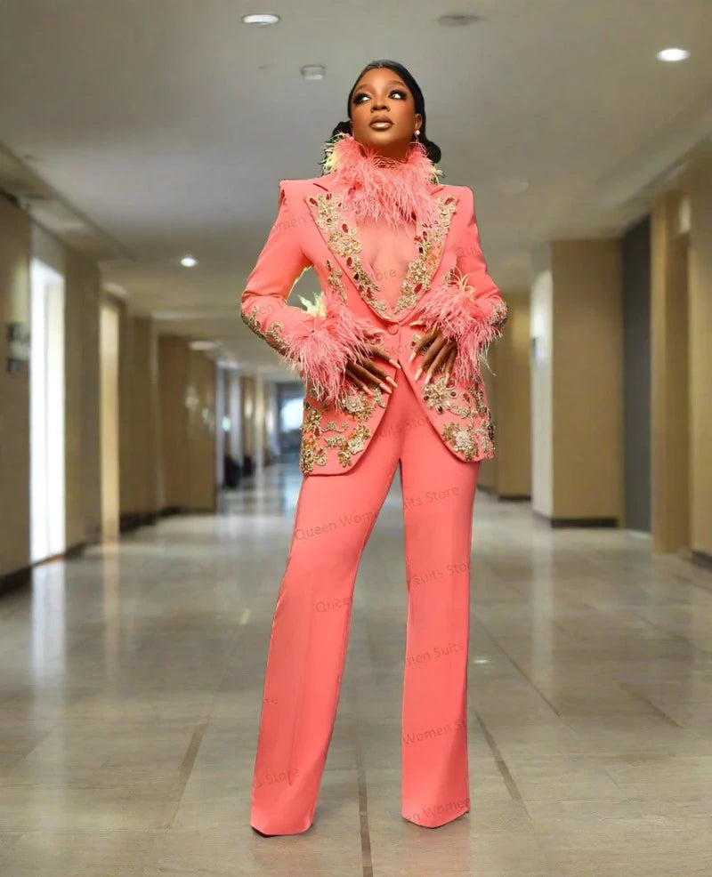 Ashoreshop-Pink-Feather-Women-Suits-Pant-Set-Crystal-Blazer-Trousers-Wedding-Tuxedo-Prom-Suits