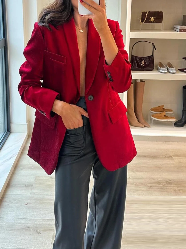 Ashoreshop-Red-Velvet-Oversized-Blazers-Women-Long-Sleeve-V-Neck-Pockets-Jackets