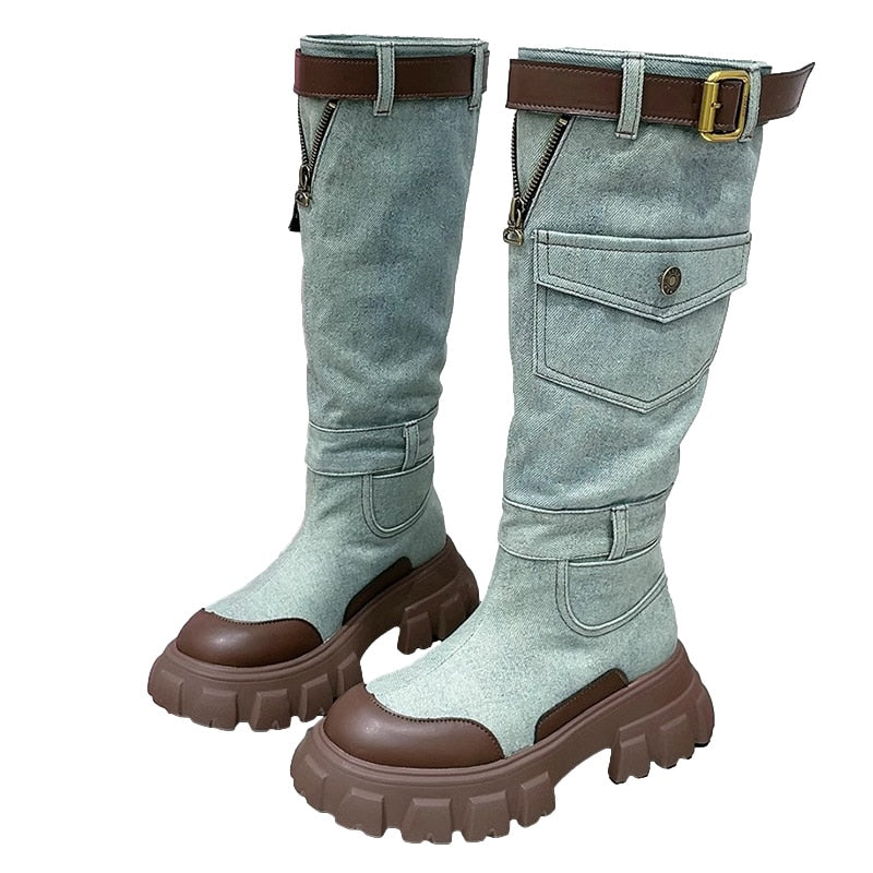 Ashoreshop-Women-Casual-Shoes-Cowboy-Denim-Boots-2023-Winter-Flats-Knee-High-Boots-Motorcycle-Boots-4