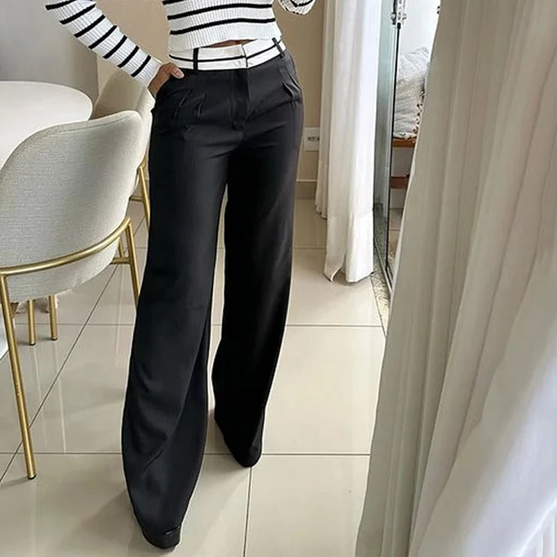 Ashoreshop-Women Two Piece Set Winter Office Casual Striped Printed Crew Long Sleeve Slim Sweater Top Loose With Pockets Pants Sets2