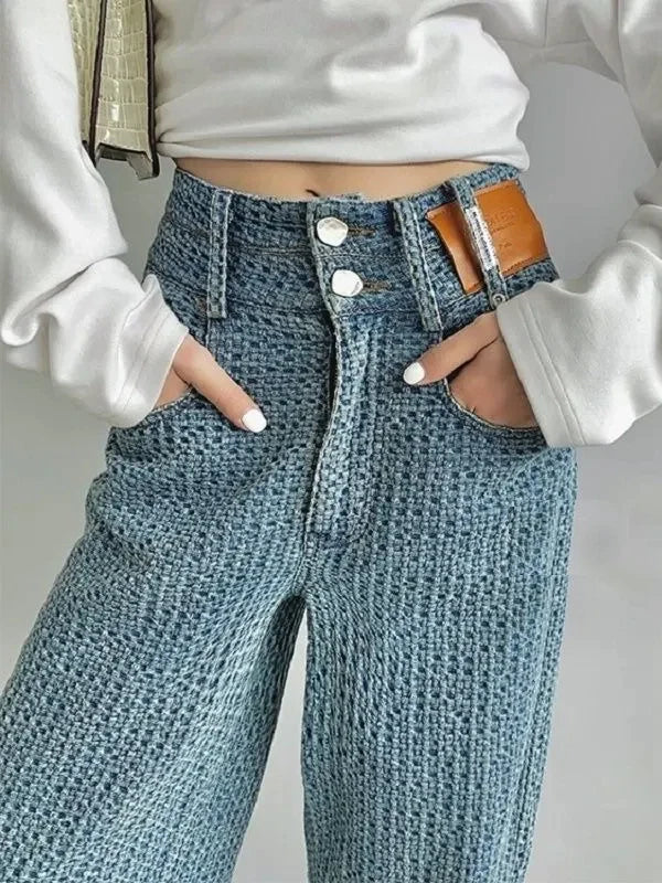 Ashoreshop-Womens-Knitted-Denim-Blue-High-waist-Woven-Denim-Wide-leg-Pants-Loose-Straight-leg-Casual-Trousers-Jeans-Woman-7