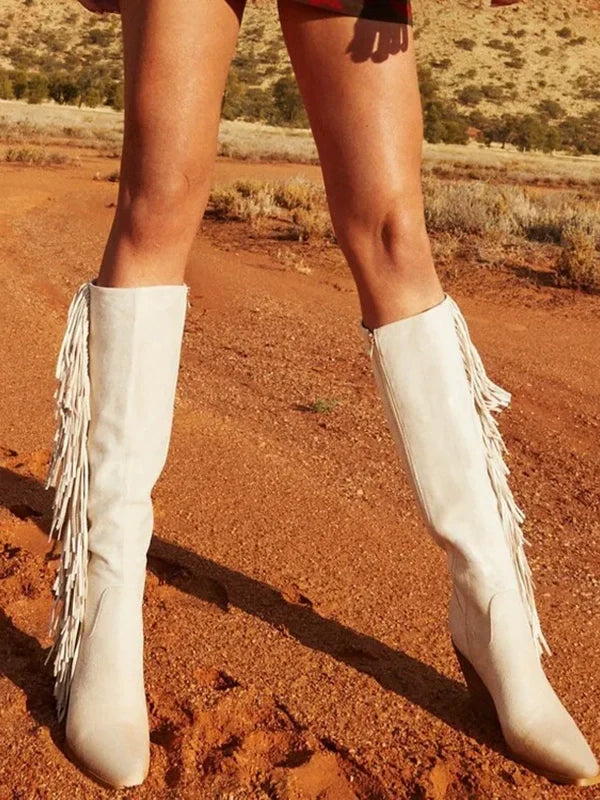 Ashoreshop-cowgirl-white-tassle-boots-Cowboy-Boots-For-Women-Western-Cowgirl-Side-Zip-White-Knee-High-Shoes