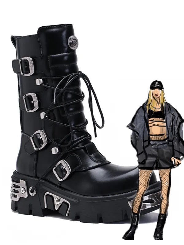 Women s Platform Ankle Boots Motorcycle Boots Mid calf Military Boots ASHORE SHOP