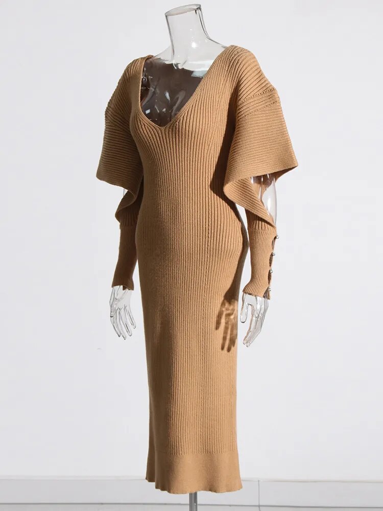 Ashoreshop-womens-autumn-sweater-dresses-Minimalist-Dresses-For-Wome-n-V-Neck-Long-Sleeve-High-Waist-Pullove-5