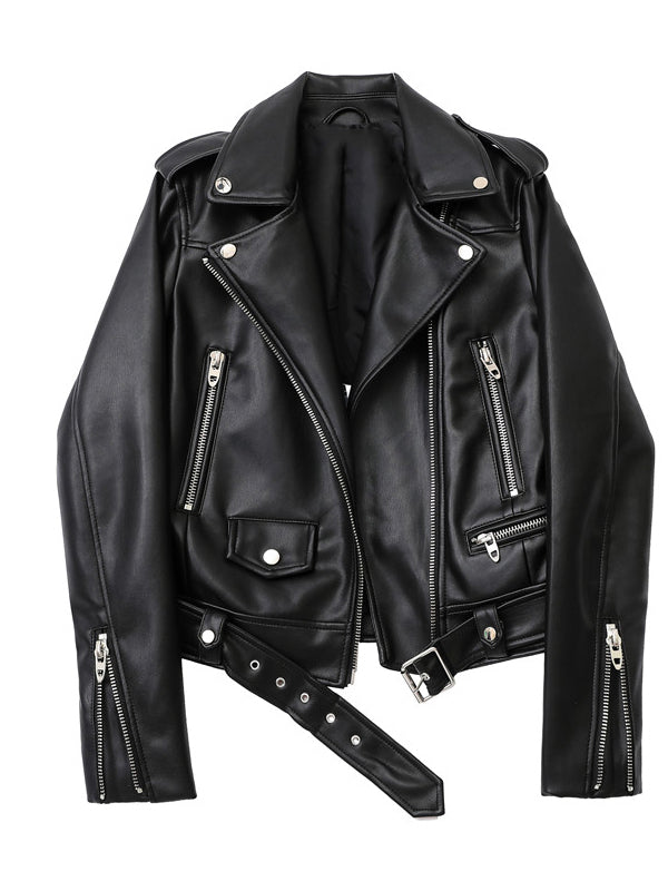 Autumn 2022 PU leather Motorcycle jacket with belt