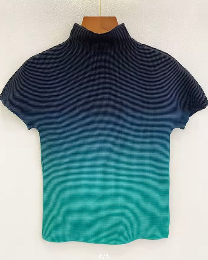 Ashore Ripple Stretch color block printting pleated t-shirt for women summer