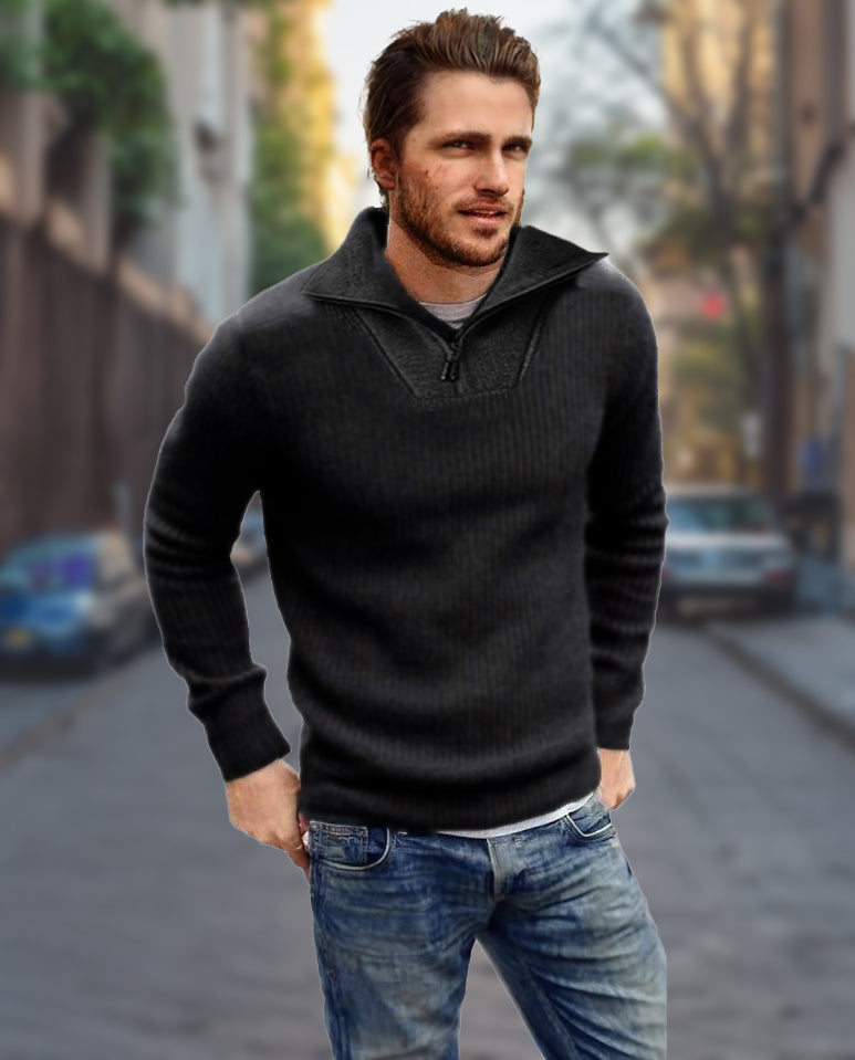 Men’s Wool Sweater Half-Zip Open Collar Pullover Midweight Sweater Ashore Shop