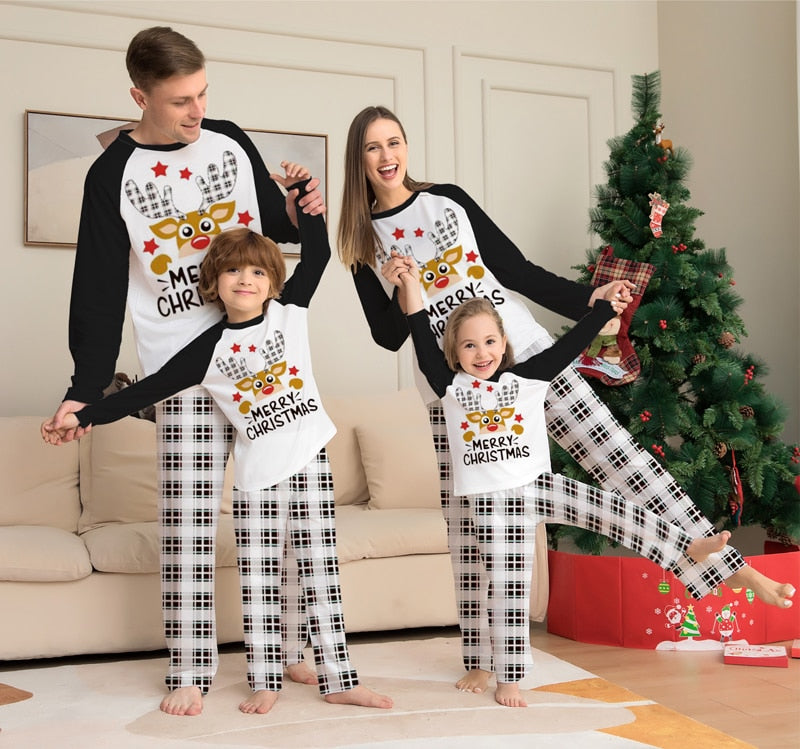 Christmas Family Matching Pajamas Set Mother Father Kids Elk Print Clothes