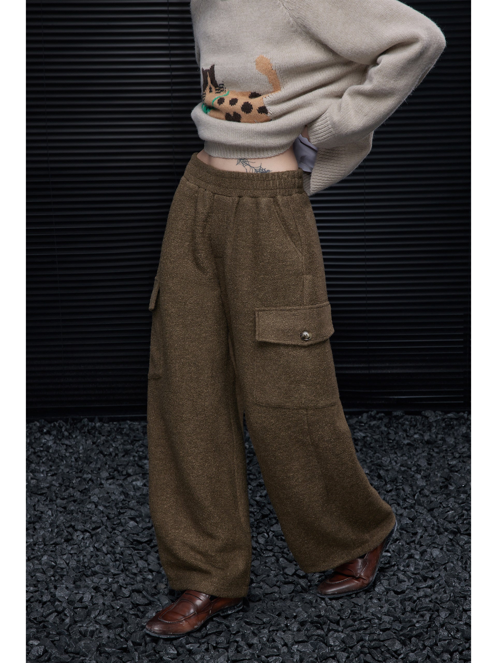 Wool Blended Wide Leg Pants