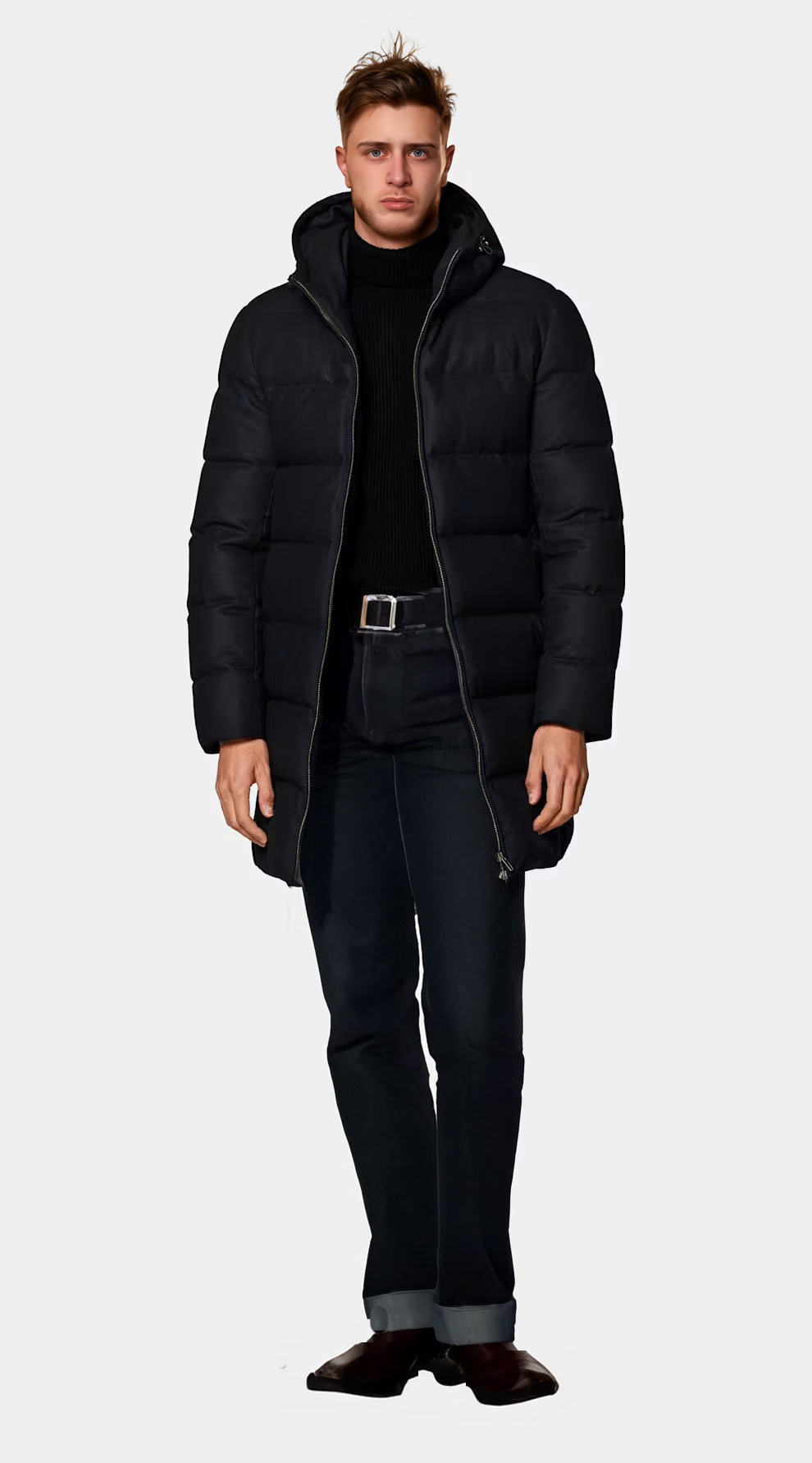 Men's Duck Down Parka with Attached Hood 