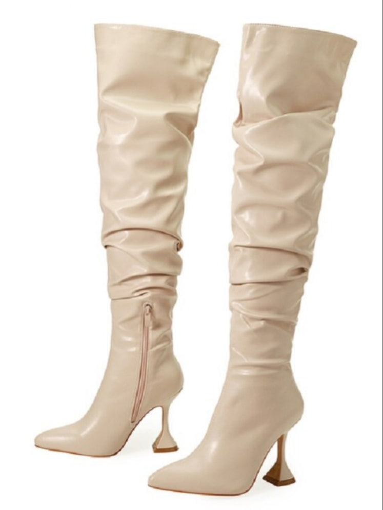 Ashore Shop Pleated Leather Over The Knee Boots