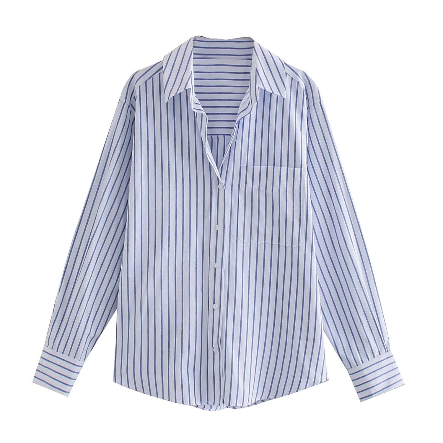 Fresh Cotton Blended Pin Stripe Shirts Women Fresh New Shirts