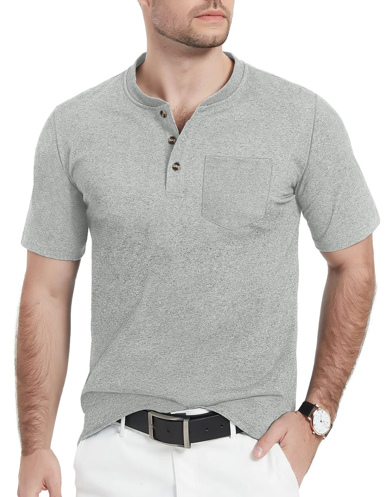 Summer Mens Cotton Henley T-shirts Casual Short Sleeve Tee Shirts-0a