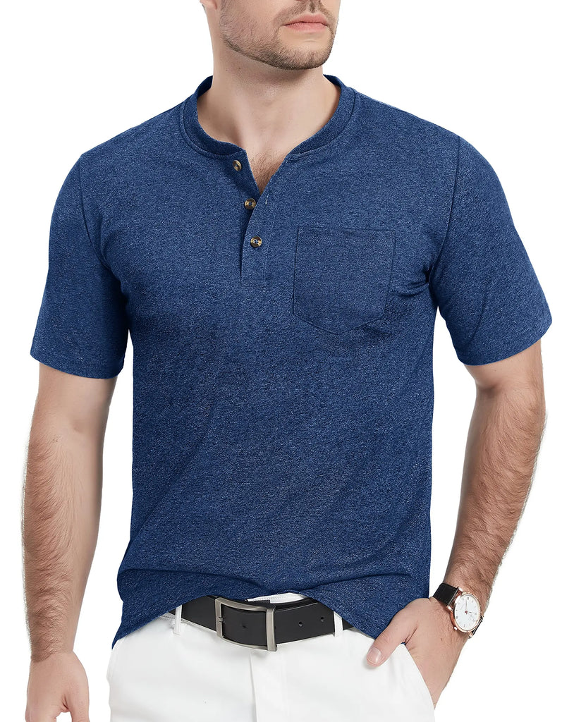Summer Mens Cotton Henley T-shirts Casual Short Sleeve Tee Shirts-10