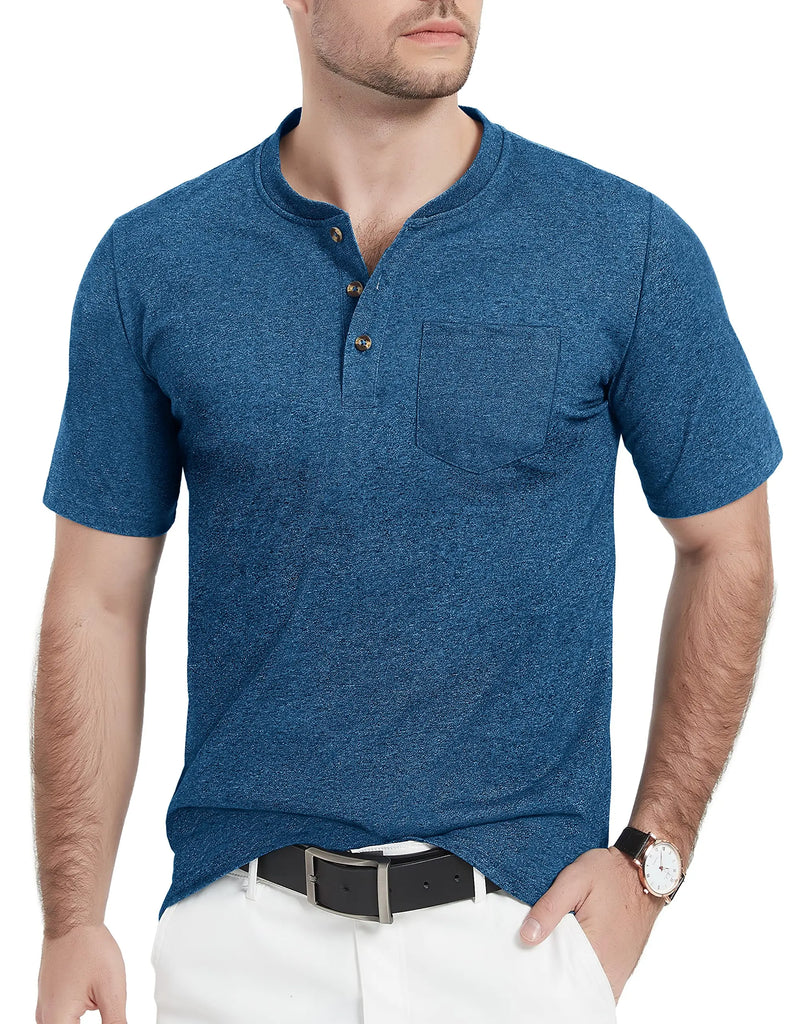 Summer Mens Cotton Henley T-shirts Casual Short Sleeve Tee Shirts-13