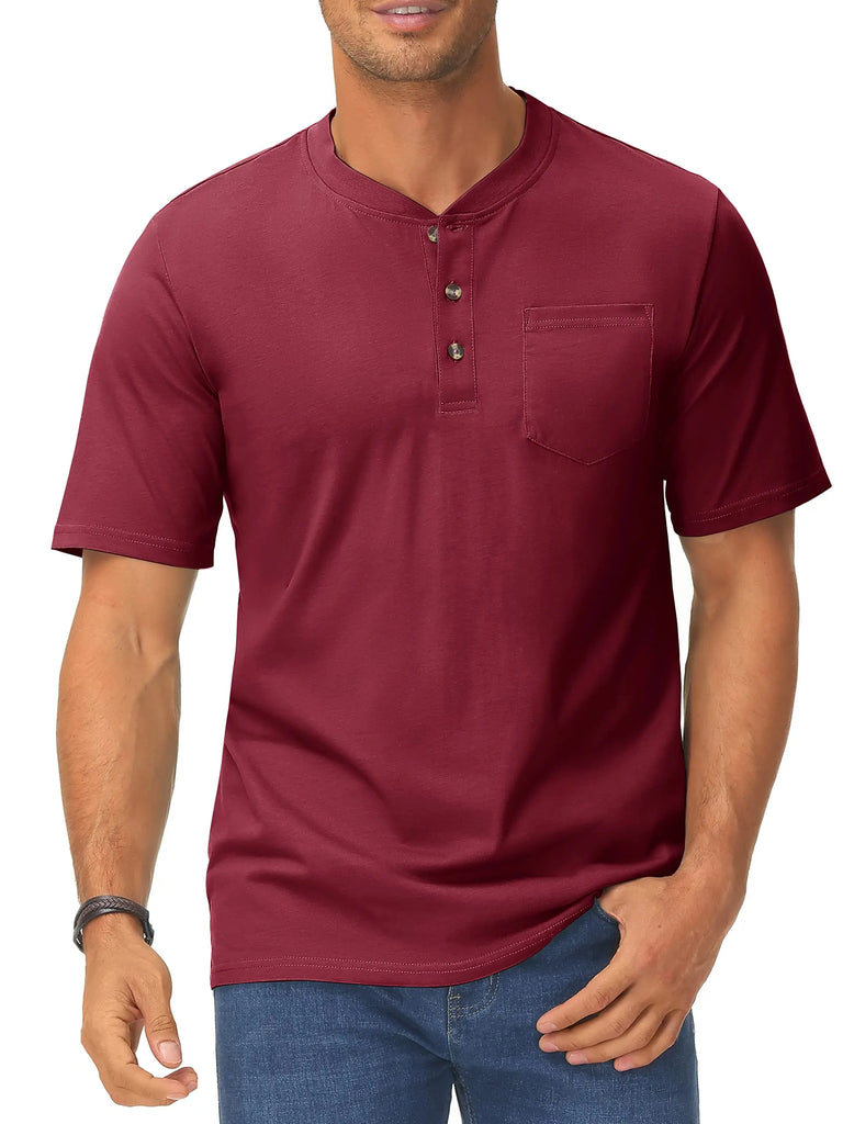 Summer Mens Cotton Henley T-shirts Casual Short Sleeve Tee Shirts-16