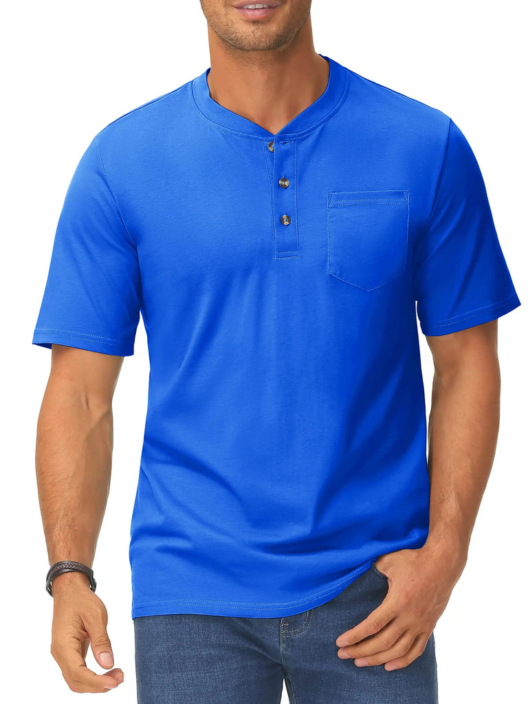 Summer Mens Cotton Henley T-shirts Casual Short Sleeve Tee Shirts-17