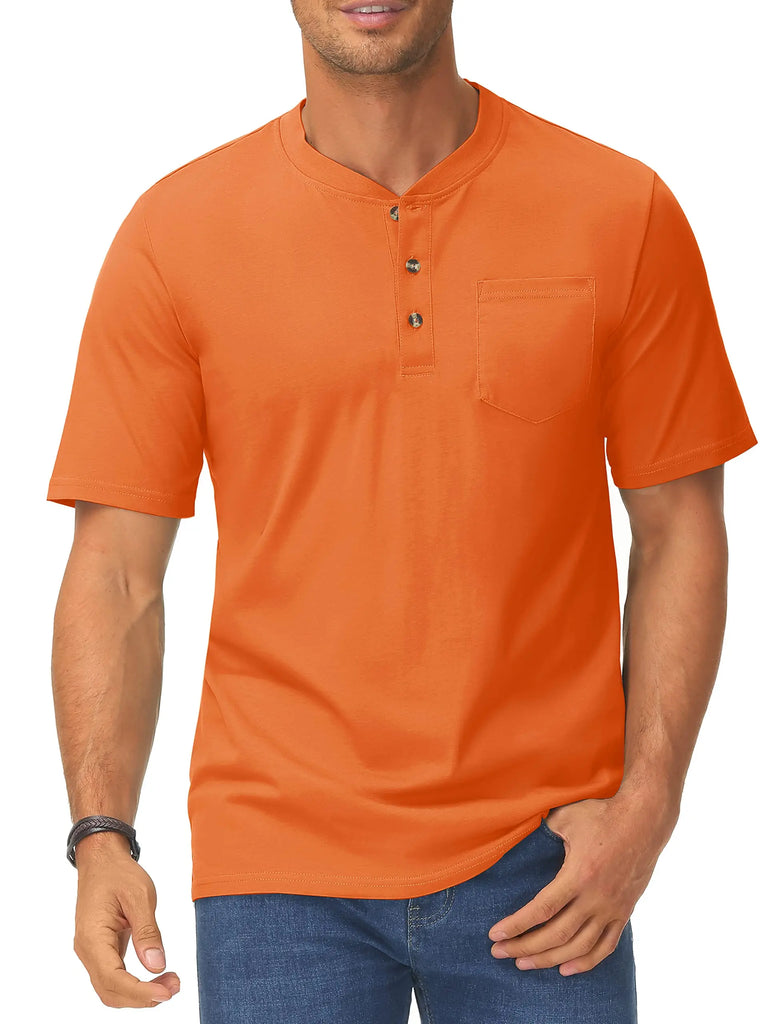 Summer Mens Cotton Henley T-shirts Casual Short Sleeve Tee Shirts-18