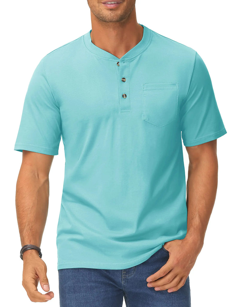 Summer Mens Cotton Henley T-shirts Casual Short Sleeve Tee Shirts-19