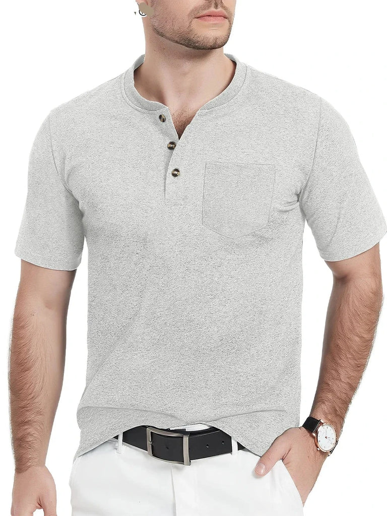 Summer Mens Cotton Henley T-shirts Casual Short Sleeve Tee Shirts-21
