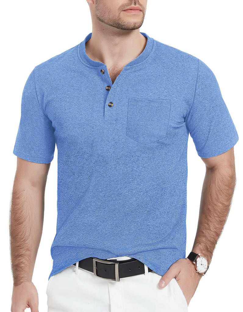 Summer Mens Cotton Henley T-shirts Casual Short Sleeve Tee Shirts-1a