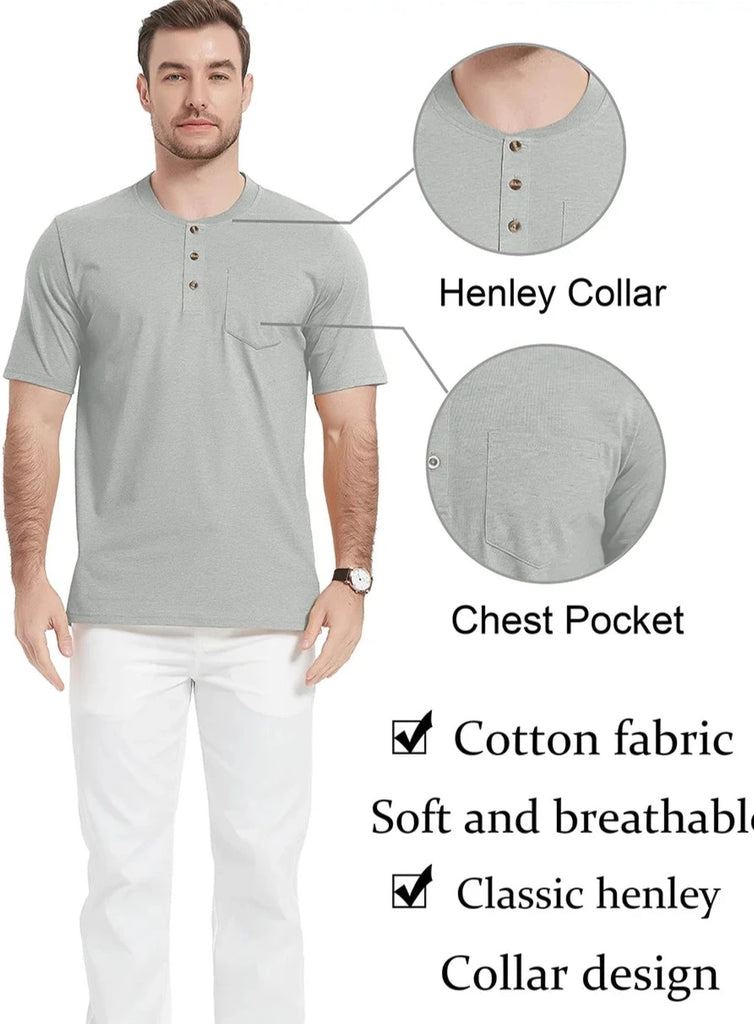 Summer Mens Cotton Henley T-shirts Casual Short Sleeve Tee Shirts-22