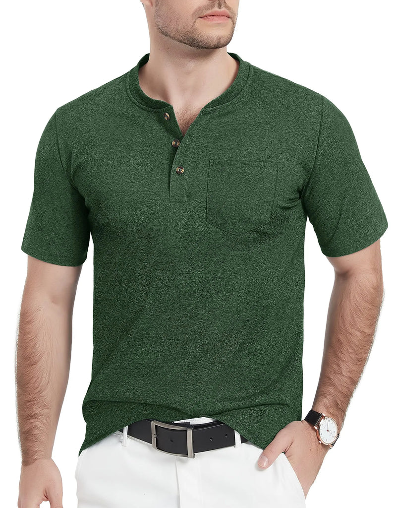 Summer Mens Cotton Henley T-shirts Casual Short Sleeve Tee Shirts-212a