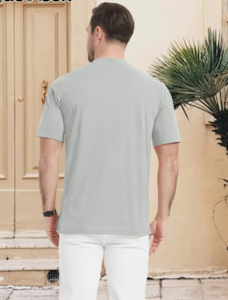 Summer Mens Cotton Henley T-shirts Casual Short Sleeve Tee Shirts-25