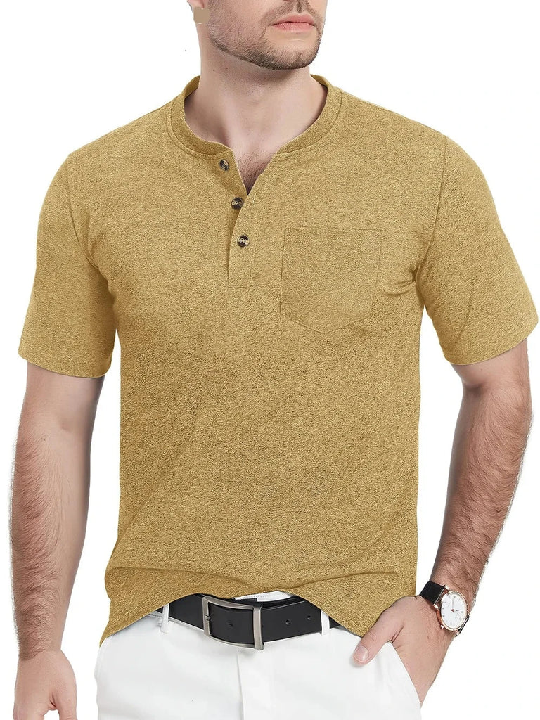 Summer Mens Cotton Henley T-shirts Casual Short Sleeve Tee Shirts-26