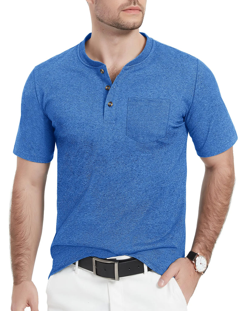 Summer Mens Cotton Henley T-shirts Casual Short Sleeve Tee Shirts-7