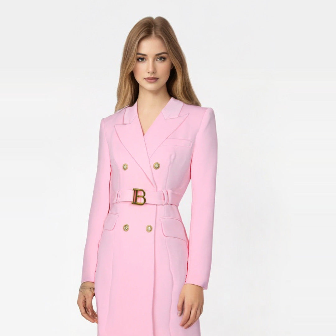 Women_bright_colors_double_breasted_suit_dress_long_sleeve_for_formal_occasions-pink