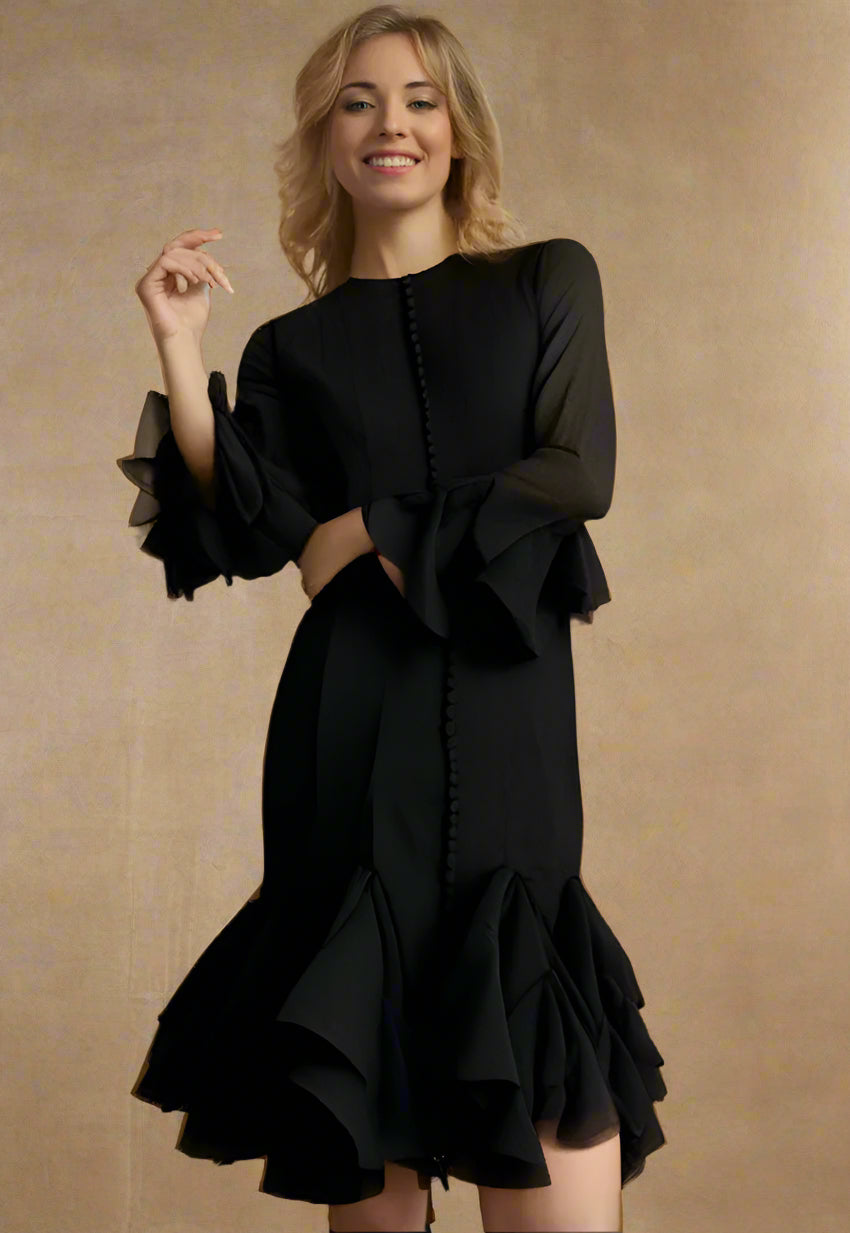 Women_long_sleeve_layered_ruffled_hem_short_and_long_dresses