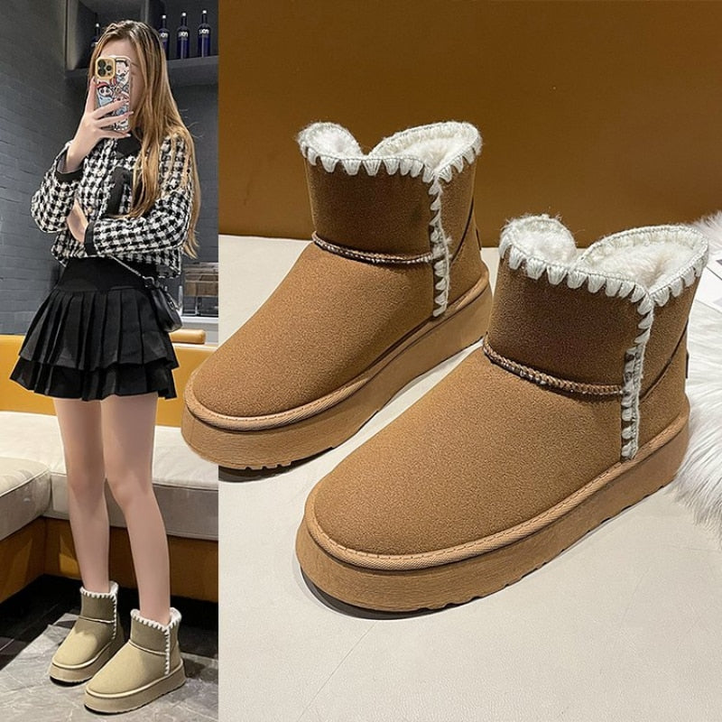 Womens-Winter-Flat-Shoes-moccasin-Snow-Winter-Cowskin-Boots-2