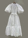 Red Puffy Short Sleeve Long Lace Dresses