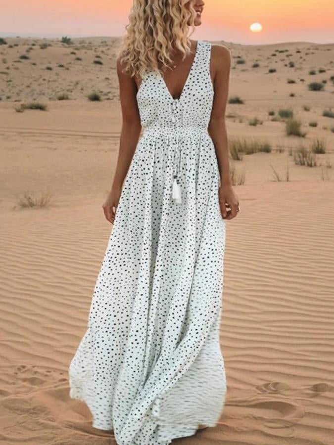 Ashoreshop summer vintage cotton rayon white polka dot dress boho beach vestidos