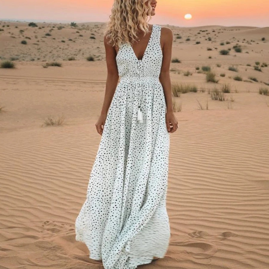 Ashoreshop summer vintage cotton rayon white polka dot dress boho beach vestidos